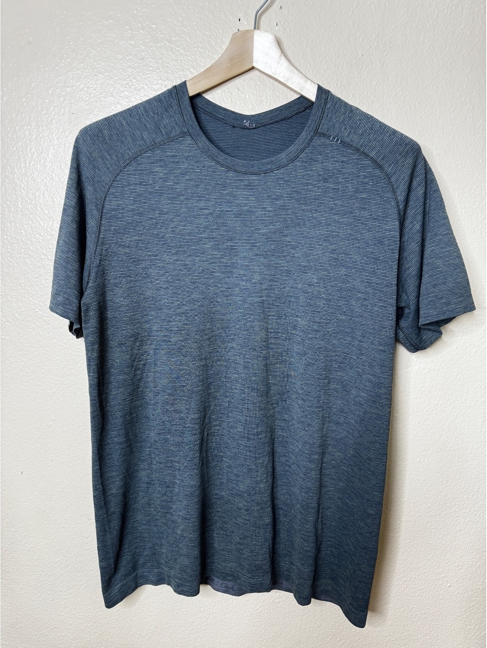 Lululemon Men Metal Vent Tech Shirt Blue Green Micro Stripe Short Sleeve Size L